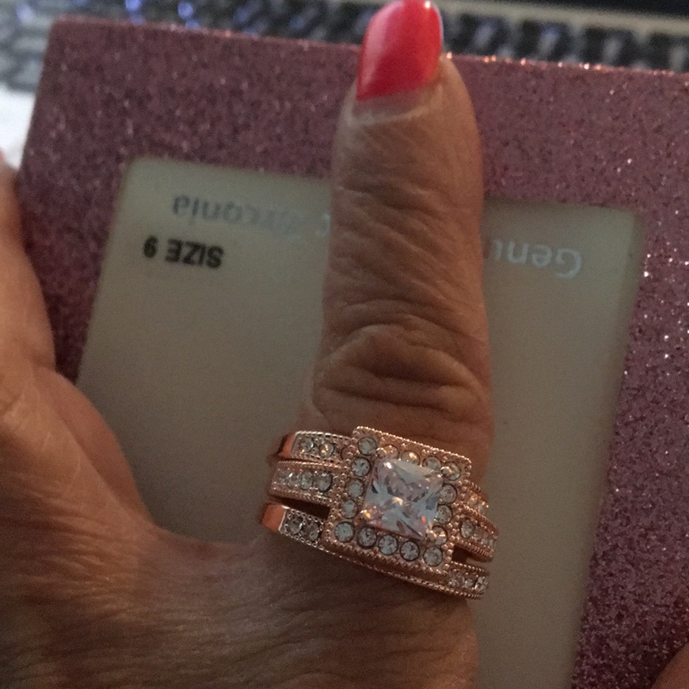 Designer 3 Layers CZ Ring Set Round and square